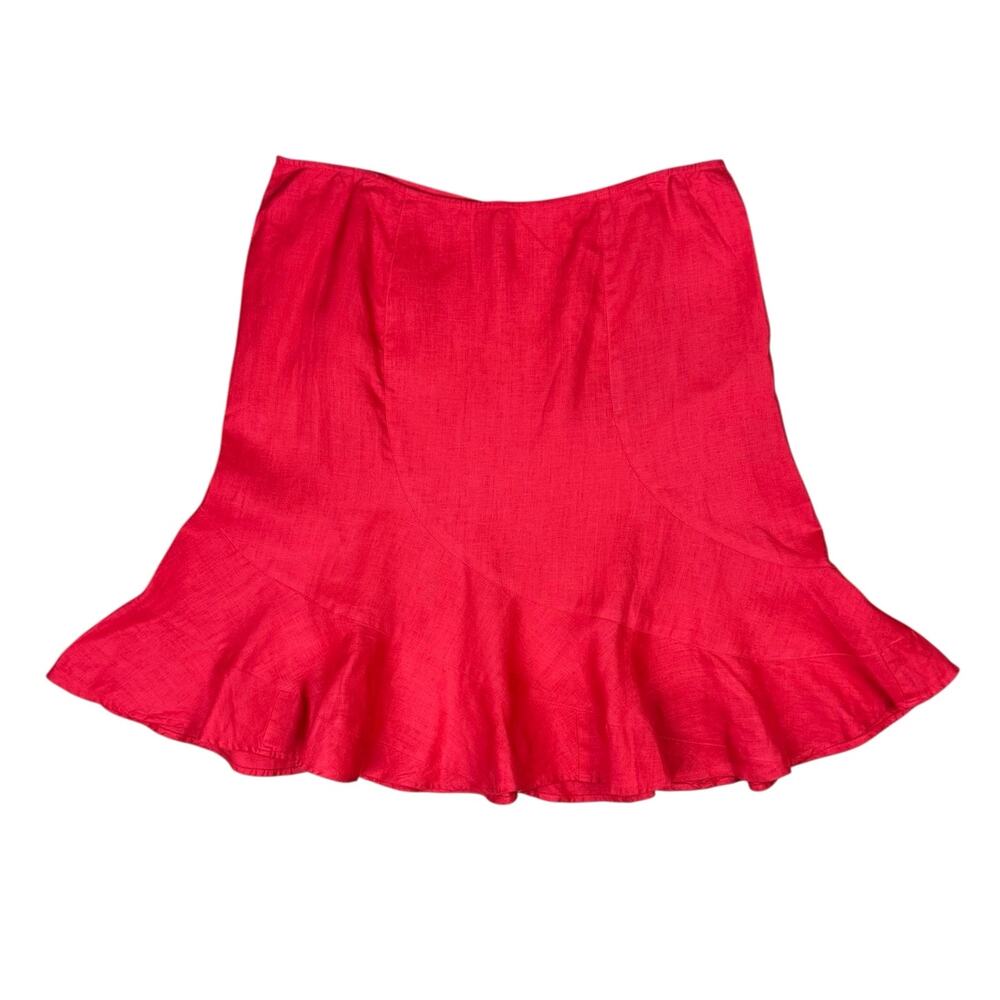 Old Navy Y2K 2003 Red Orange 100% Linen Flounce Skirt